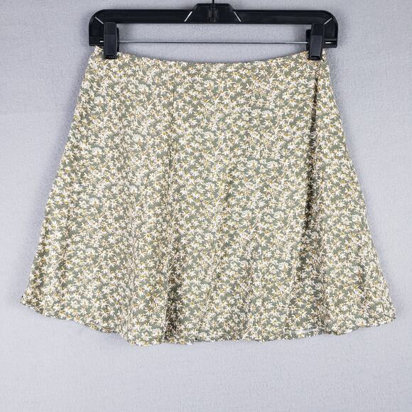 Vintage Express Size 5/6 Button Front Mini Skirt Green Cream Ditzy Microfloral - Picture 2 of 9